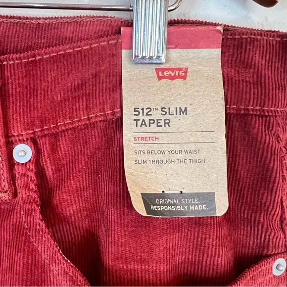 Levi’s 512 Men’s Slim Fit Taper Corduroy Brick Red Jeans Size 36 NWT